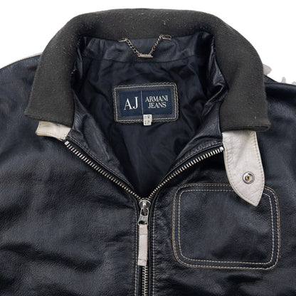 Vintage Armani Jeans Embossed Leather Biker Jacket Size M