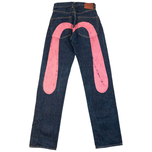Vintage 90s Evisu Painted Daicock Japanese Denim Jeans Size W26 | W26, Navy