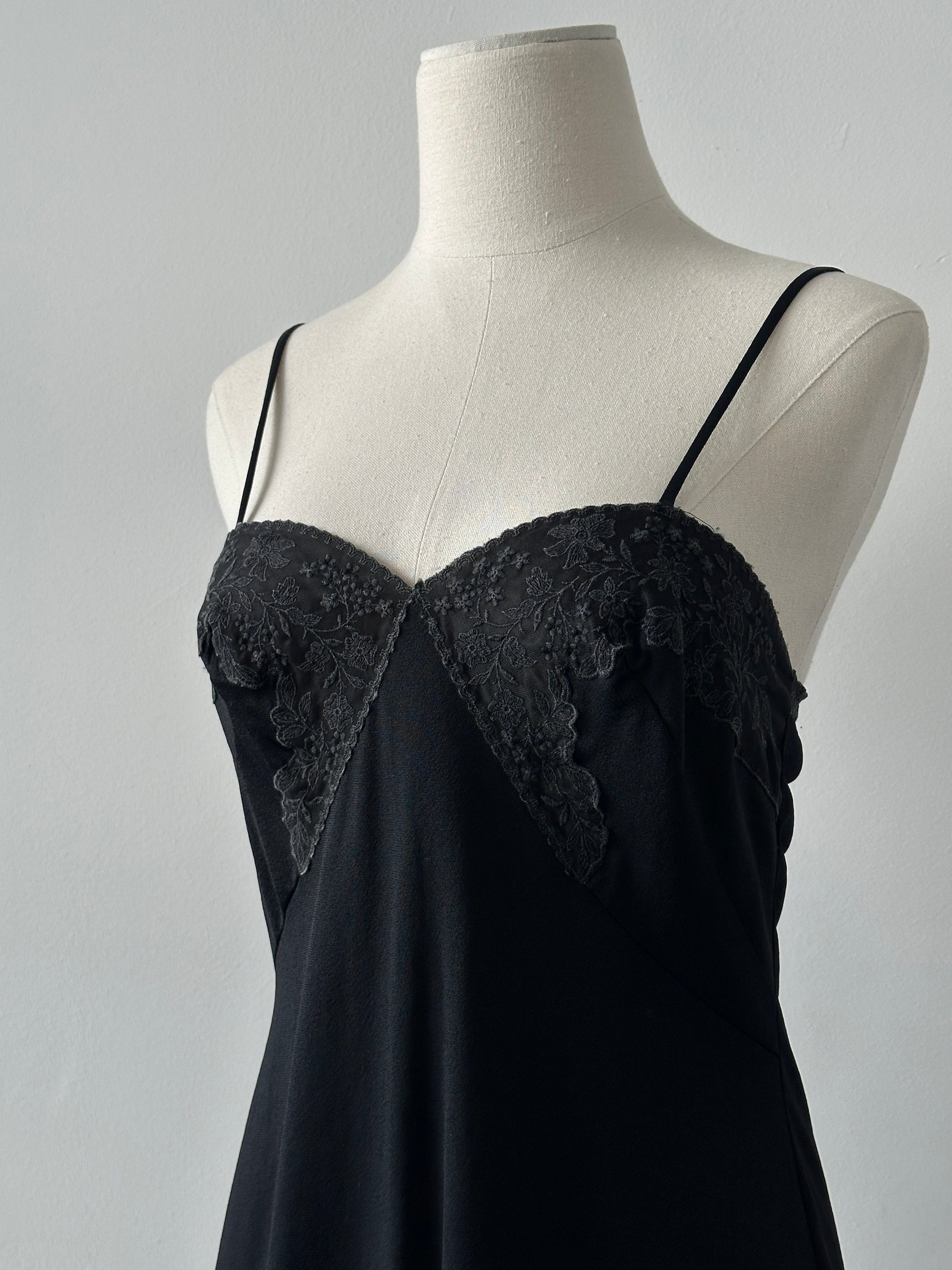 Vintage 1990s Lace Satin Mini Slip Dress - S