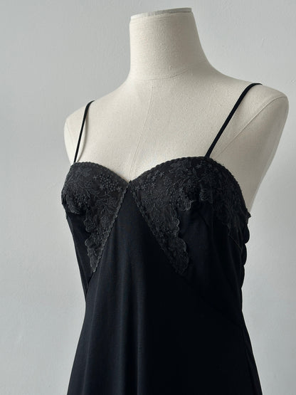 Vintage 1990s Lace Satin Mini Slip Dress - S