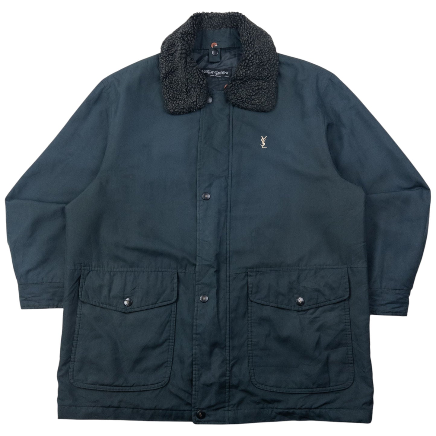 Vintage 90s YSL Yves Saint Laurent Fleece Collar Jacket Size L