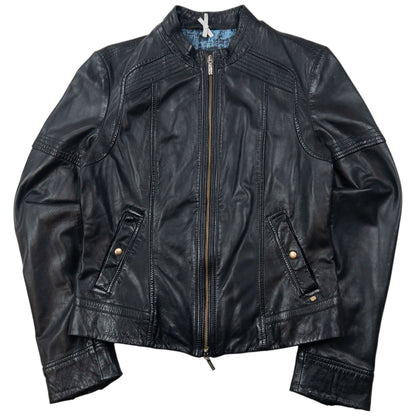 Vintage 2000s Hugo Boss Zip Up Leather Jacket Womens Size S | Small, Black