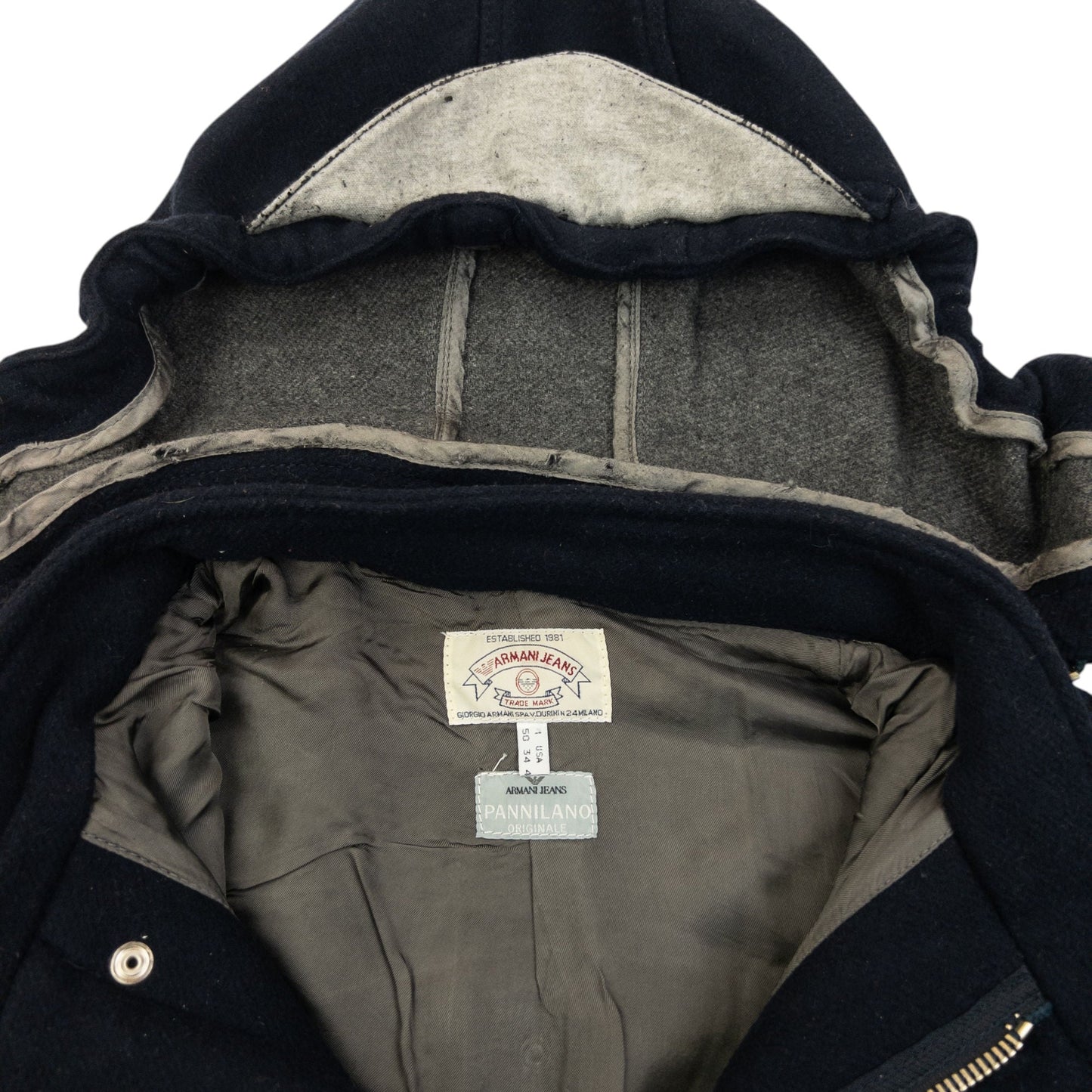 Vintage 90s Armani Jeans Zip Up Wool Jacket Size XXL | XXL, Navy