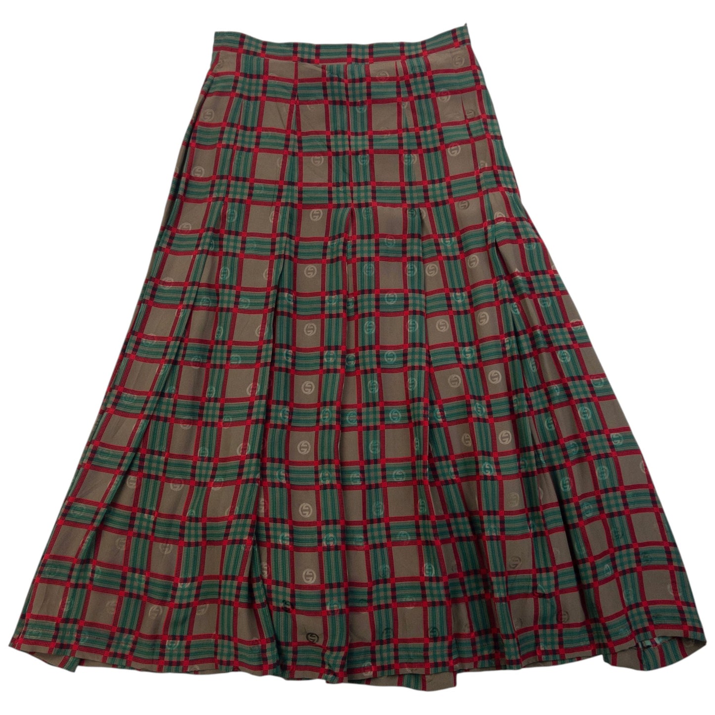 Vintage 80s Gucci Checkered Monogram Silk Skirt Womens Size W24 | W24, Red