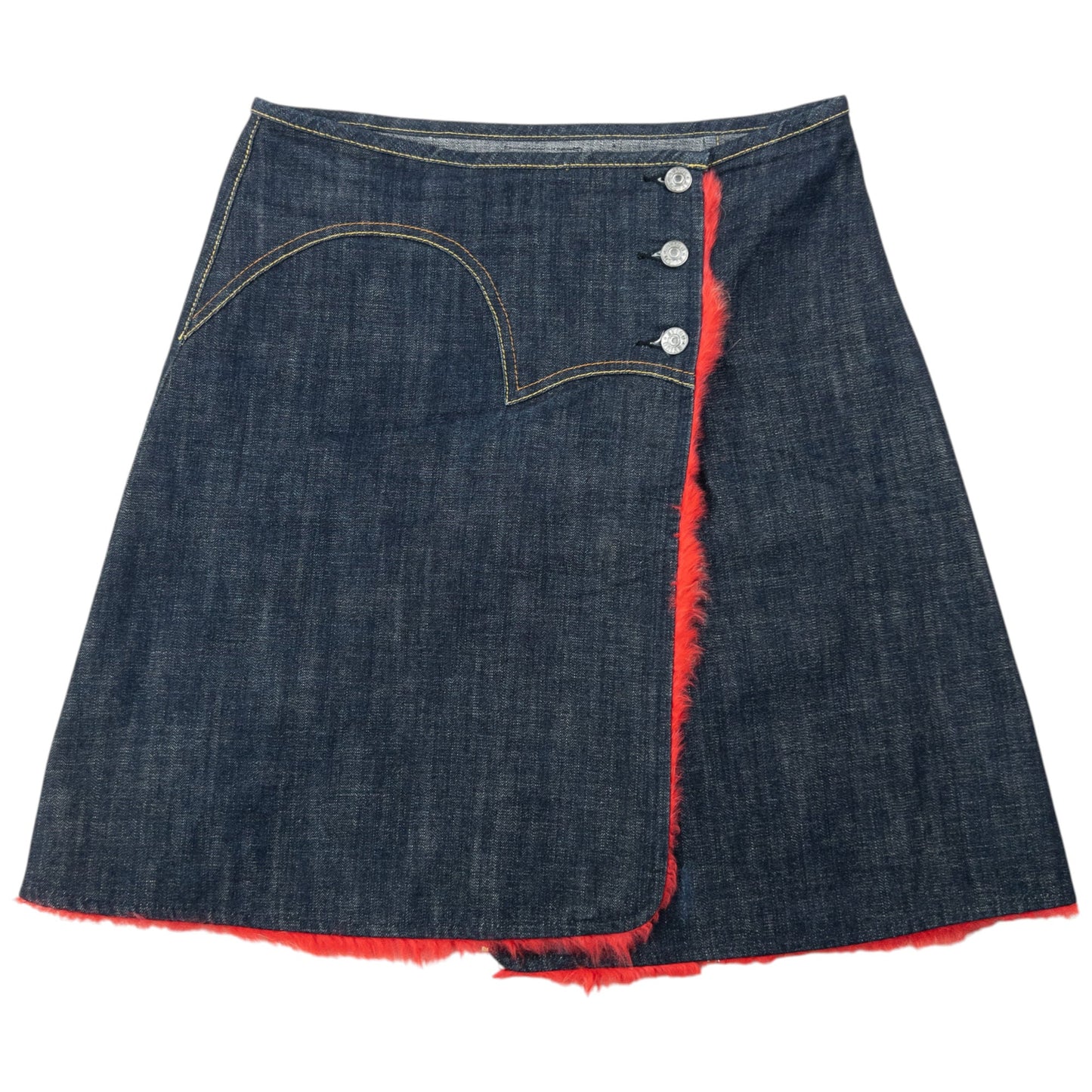 Vintage 2000s Evisu Double Gull Rabbit Fur Wrap Skirt Womens Size W28 | W28, Multicoloured