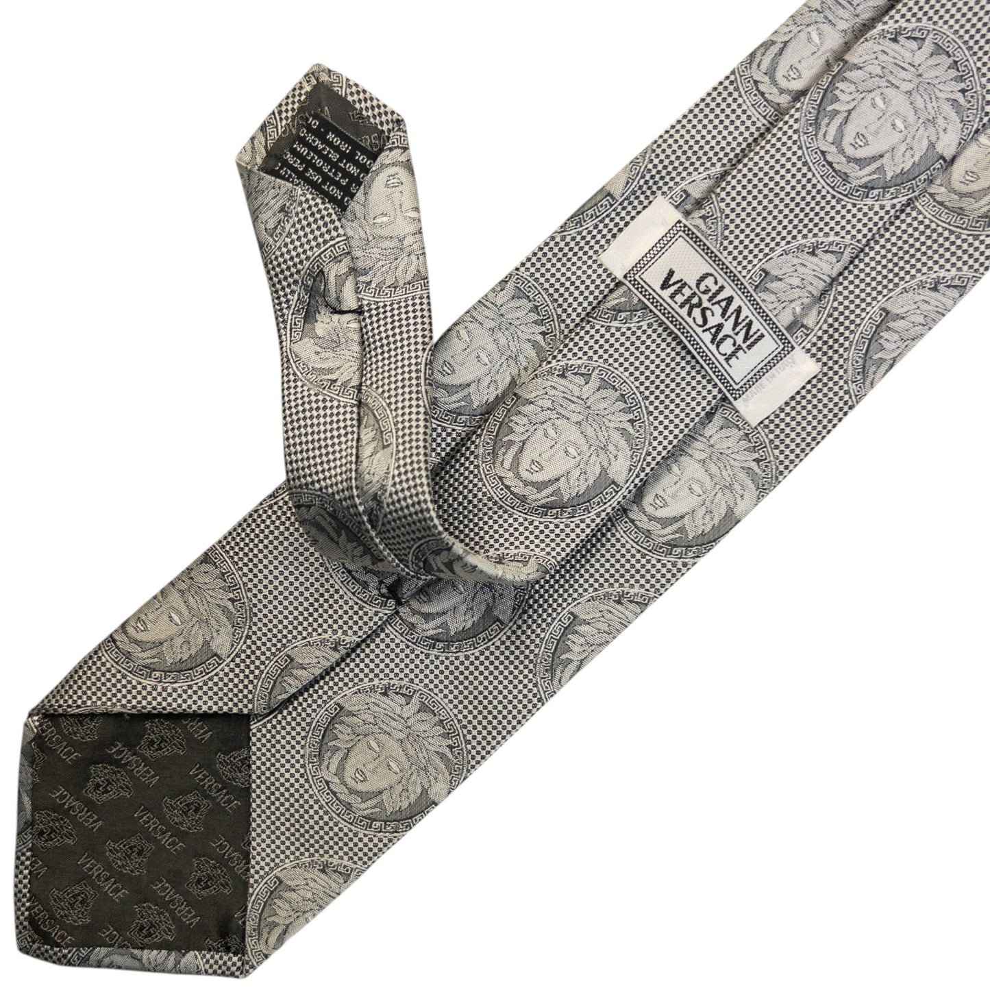 Vintage 90s Gianni Versace Monogram Medusa Silk Tie | O/S, Grey