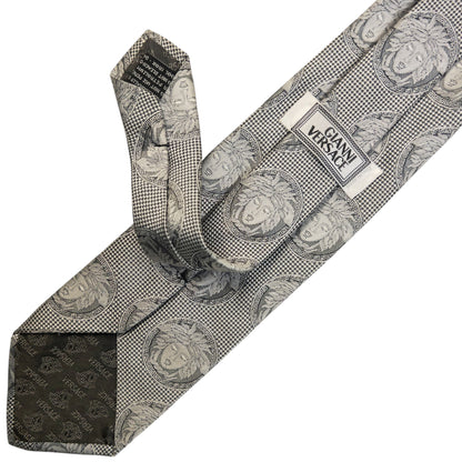 Vintage 90s Gianni Versace Monogram Medusa Silk Tie | O/S, Grey