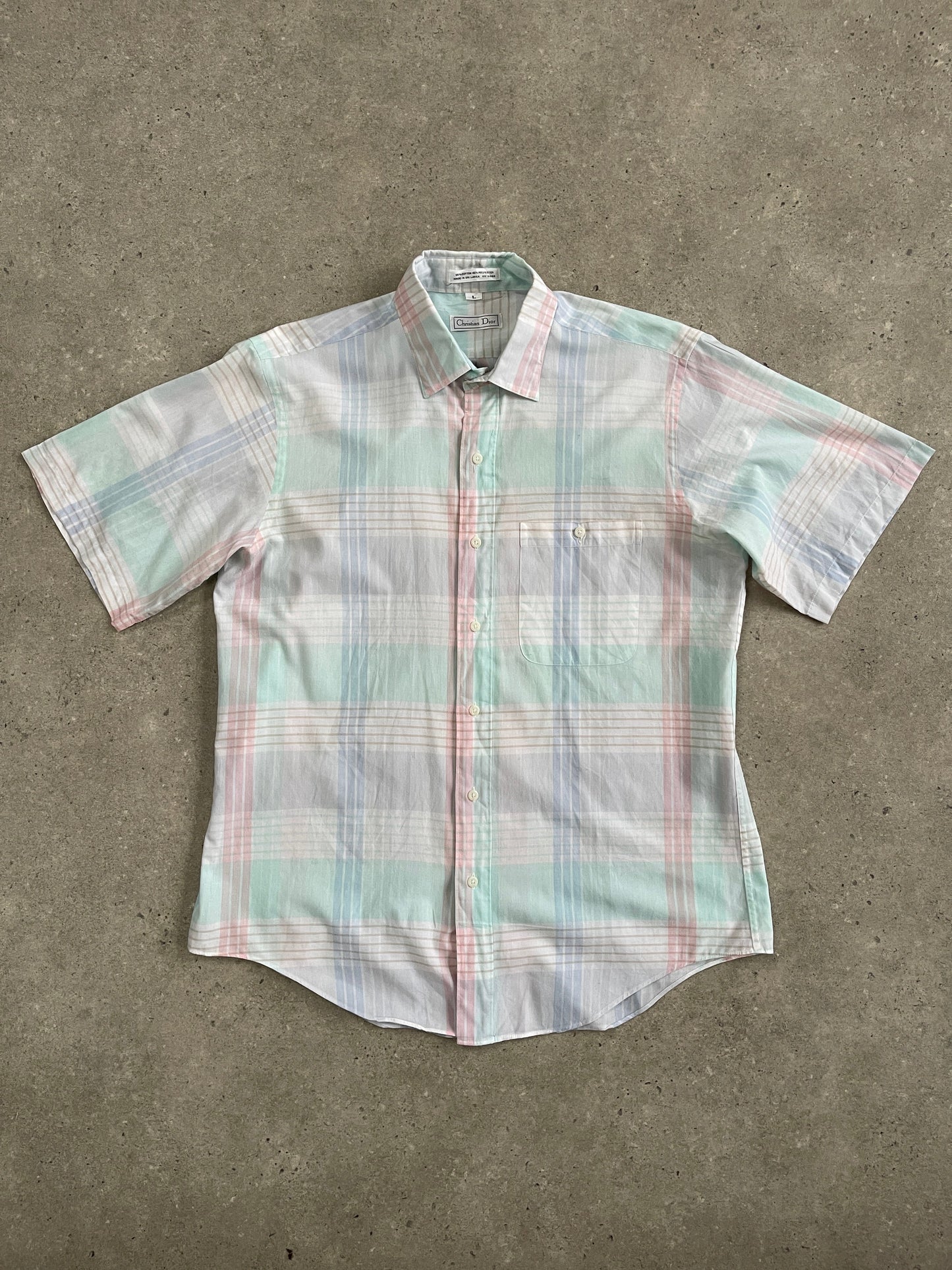 Christian Dior 1990s cotton short sleeve shirt, men's size M, featuring classic design and lightweight fabric.
