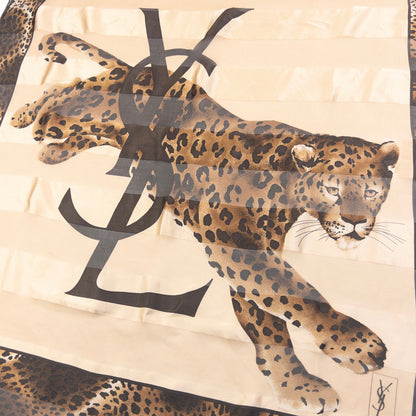 Vintage 90s YSL Yves Saint Laurent Leopard Print Silk Scarf | O/S, Beige