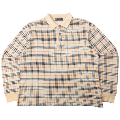 Vintage 90s Burberry Nova Check Long Sleeve Polo Shirt Size M | Medium, Beige