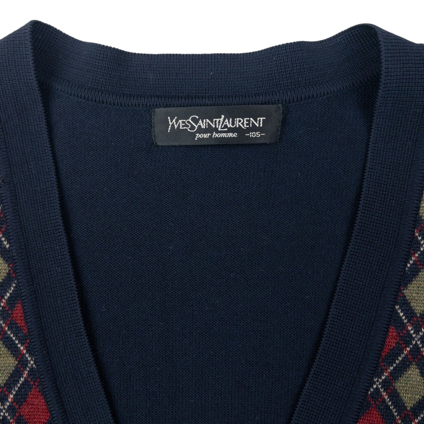 Vintage 90s YSL Yves Saint Laurent Argyle Cardigan Size L | Large, Navy