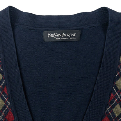 Vintage 90s YSL Yves Saint Laurent Argyle Cardigan Size L | Large, Navy