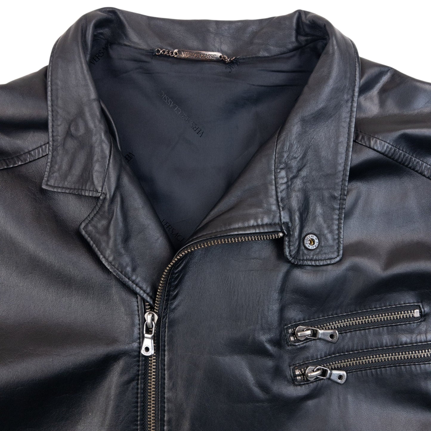 Vintage 2000s Versace Classic Zip Up Leather Jacket Size L | Large, Black