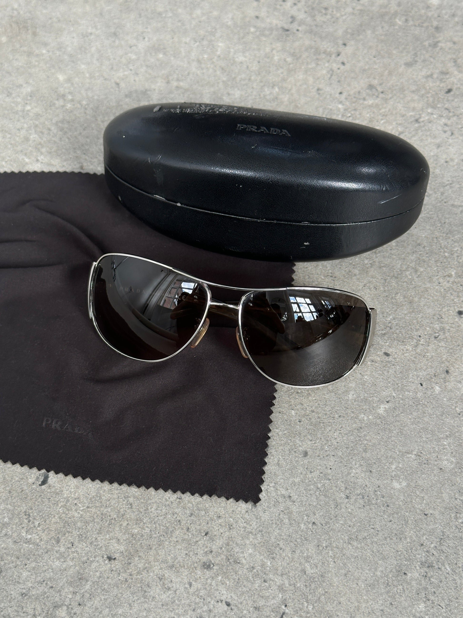 Prada 1990s Aviator Shield Logo Sunglasses