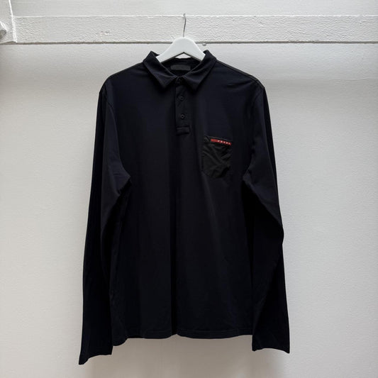 Prada Sport Logo Polo Shirt L/S (L/XL) | Large, Blue