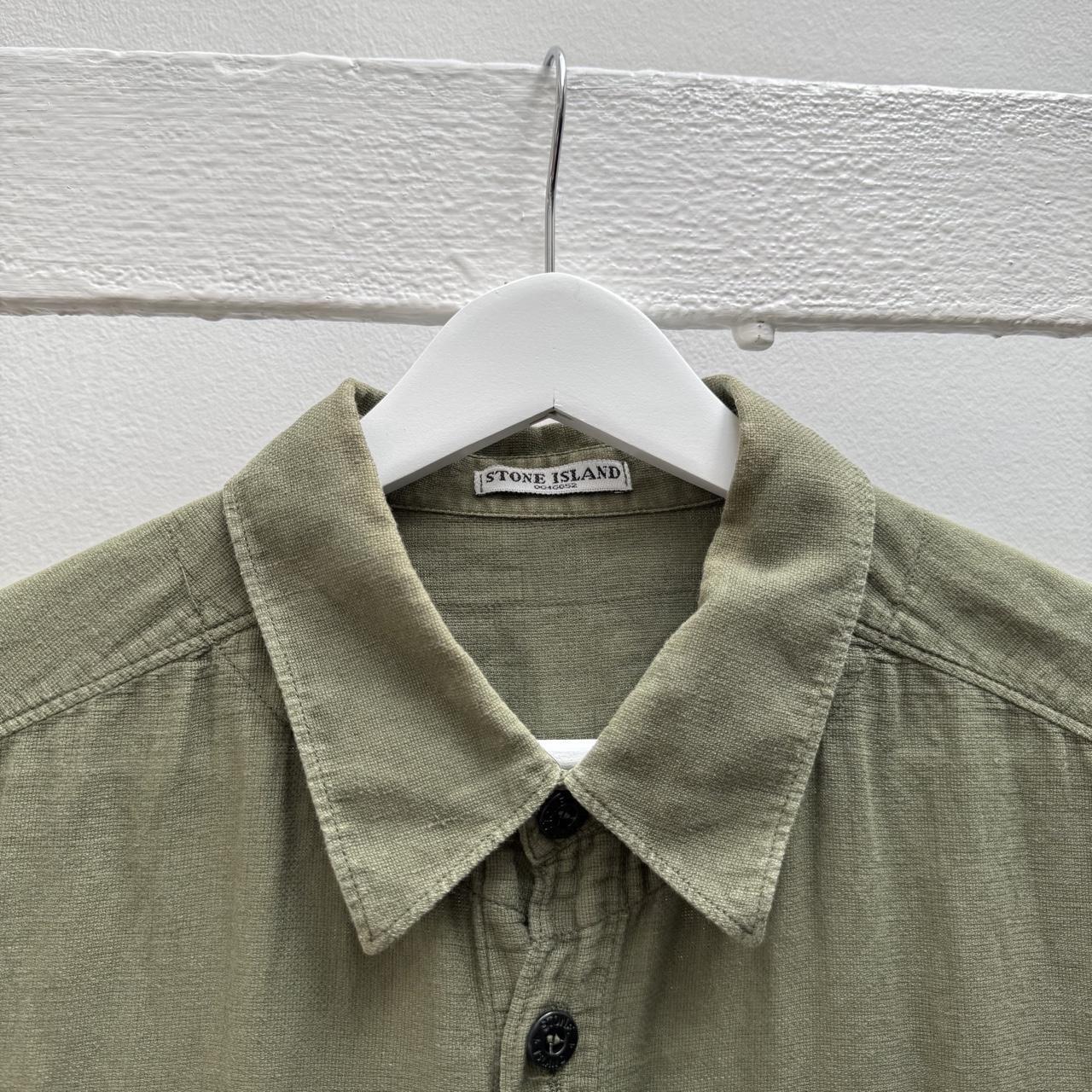 00s Stone Island Script Logo Linen Shirt (M) | Medium, Green