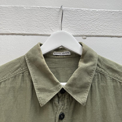 00s Stone Island Script Logo Linen Shirt (M) | Medium, Green