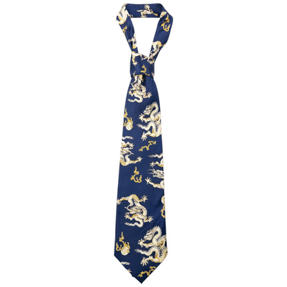 Vintage 90s Giorgio Armani Cravatte Dragon Silk Tie | O/S, Blue