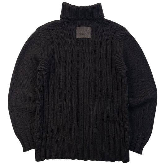 Vintage 2000s Dolce & Gabbana Ribbed Knit Turtleneck Jumper Size S | Small, Black