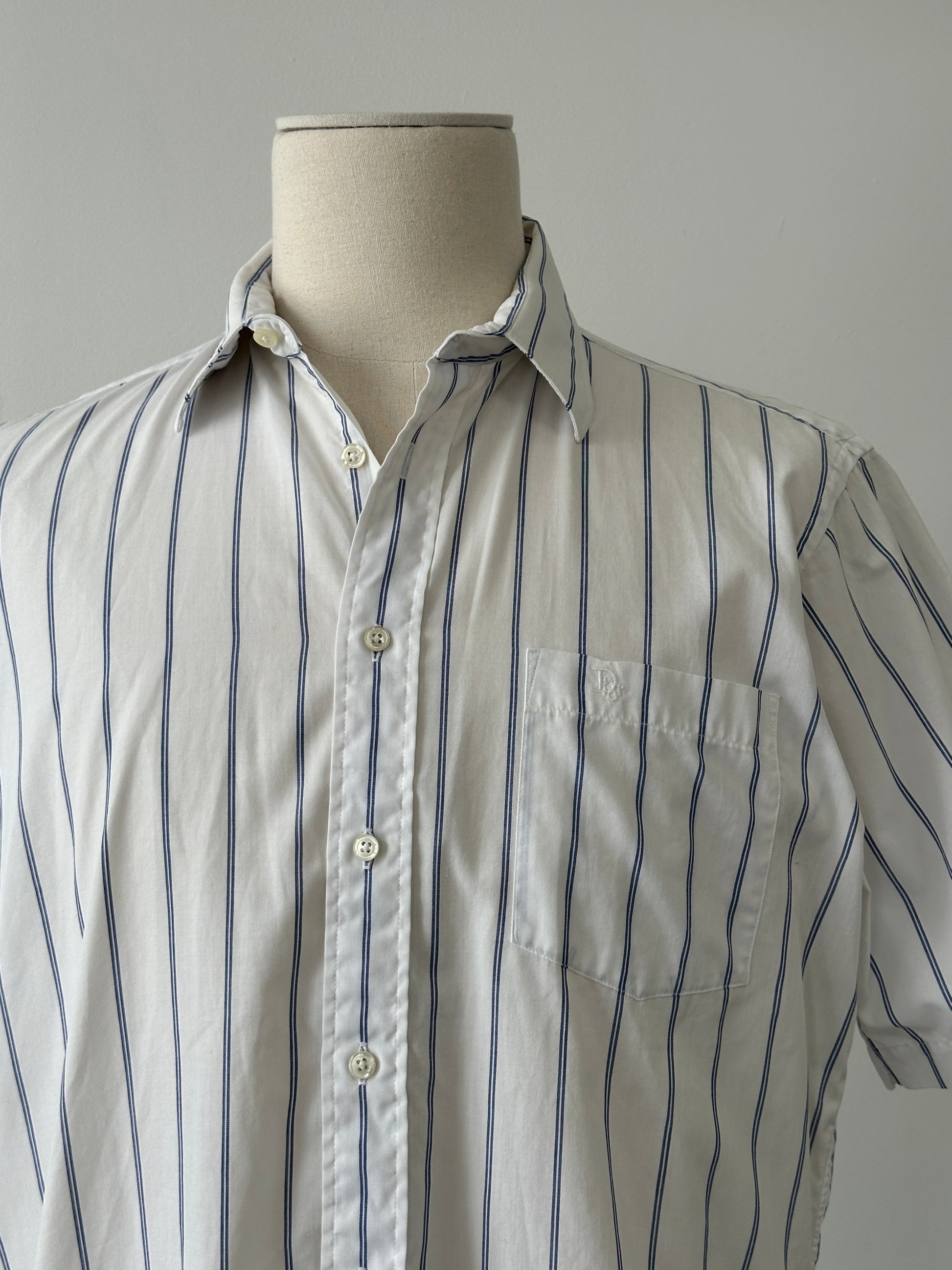Christian Dior 1990s Cotton Short Sleeve Striped Shirt - L