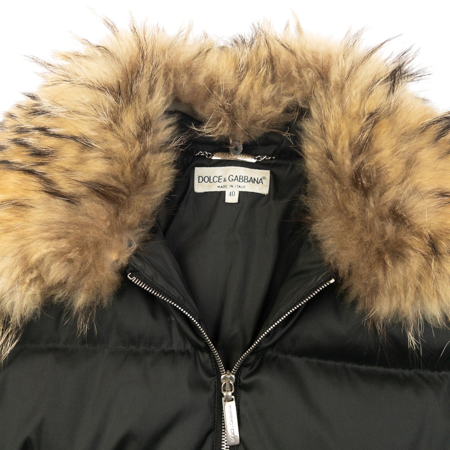 Vintage 2000s Dolce & Gabbana Fur Collar Puffer Jacket Womens Size M | Medium, Black