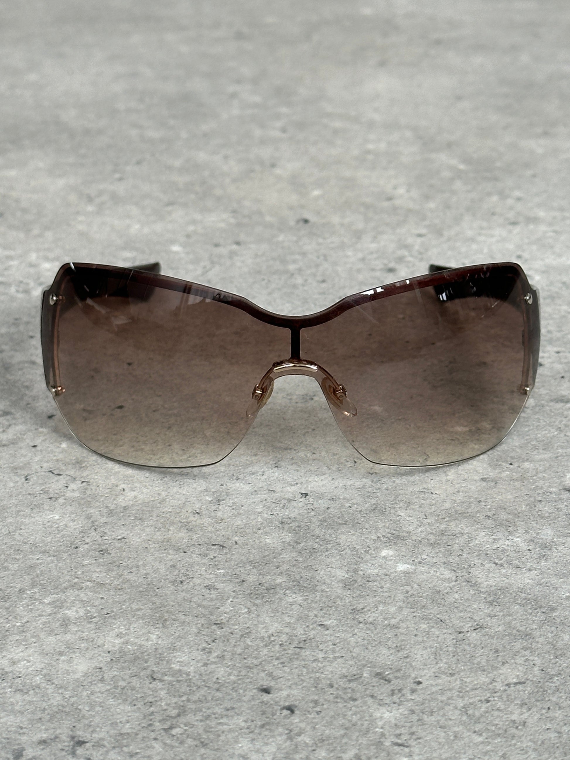 Gucci 2000s Tom Ford Era Oversized Shield Monogram Sunglasses