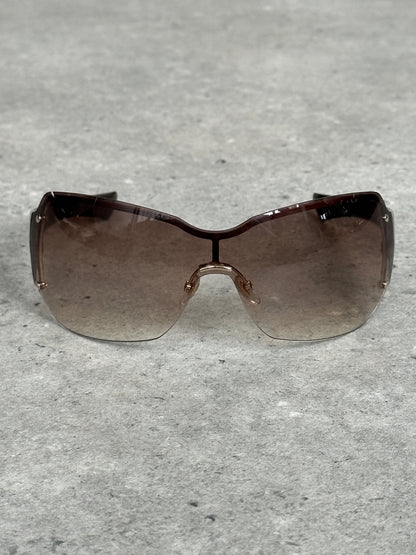 Gucci 2000s Tom Ford Era Oversized Shield Monogram Sunglasses