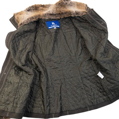 Vintage 2000s Burberry Blue Label Fur Trim Belt Waist Jacket Womens Size M | Medium, Blue
