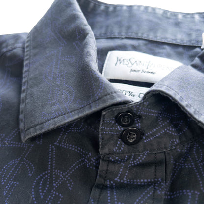 Vintage YSL Yves Saint Laurent Monogram Button Up Shirt Size XL