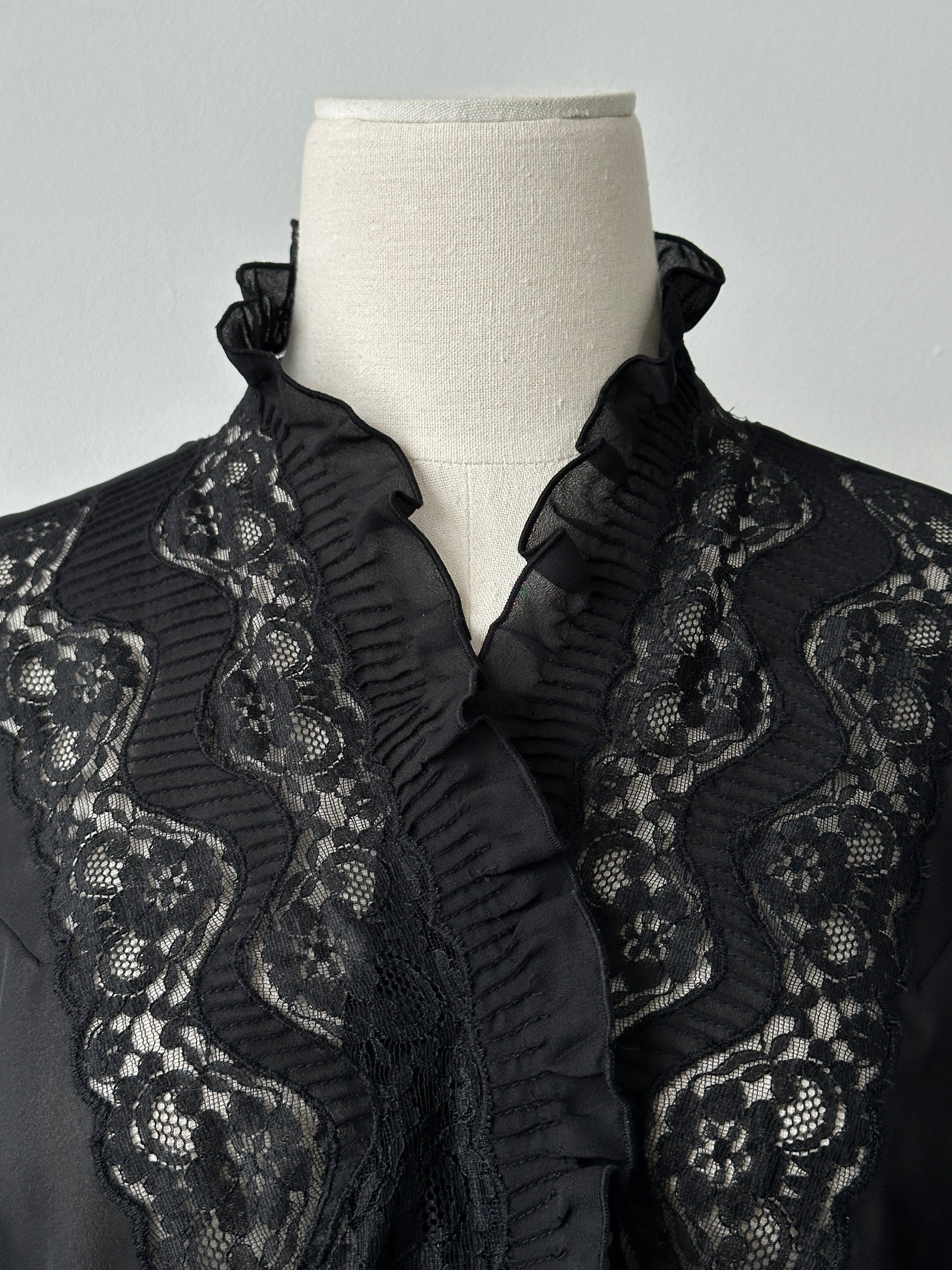 Vintage 1990s Lace Sheer Ruffle Top - XS-S