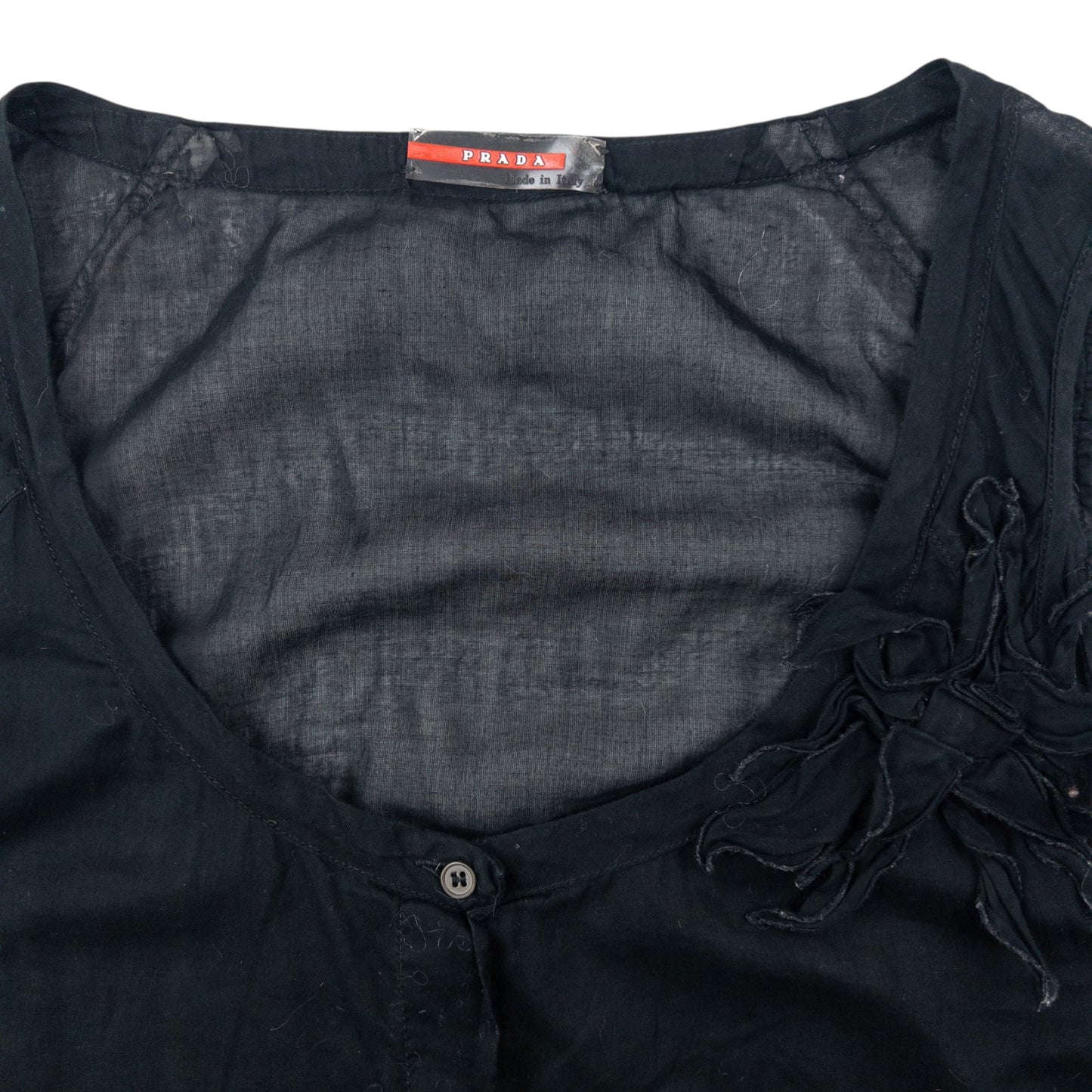 Vintage 2000s Prada Sport Sheer Flower Button Up Top Womens Size M | Medium, Black