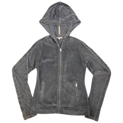 Vintage Burberry Ruched Velour Zip Up Hoodie & Joggers Set Womens Size S