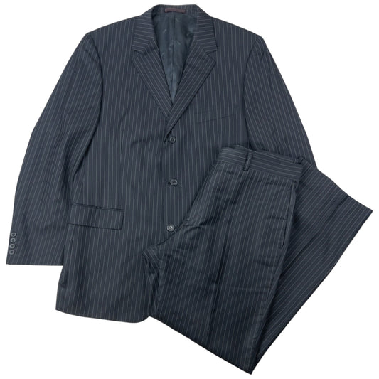Vintage 90s YSL Yves Saint Laurent Pinstripe Jacket & Trousers Suit Set Size XL | O/S, Black