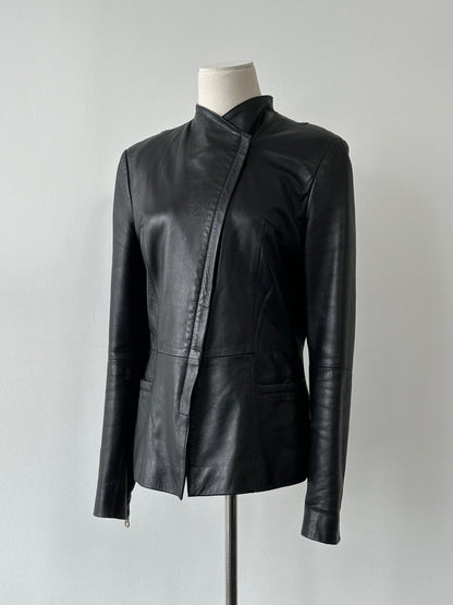 Vintage 1990s Asymmetric Fitted Leather Jacket - M