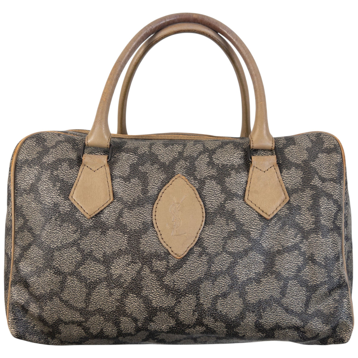 Vintage 80s YSL Yves Saint Laurent Pattern Leather Handbag | O/S, Brown