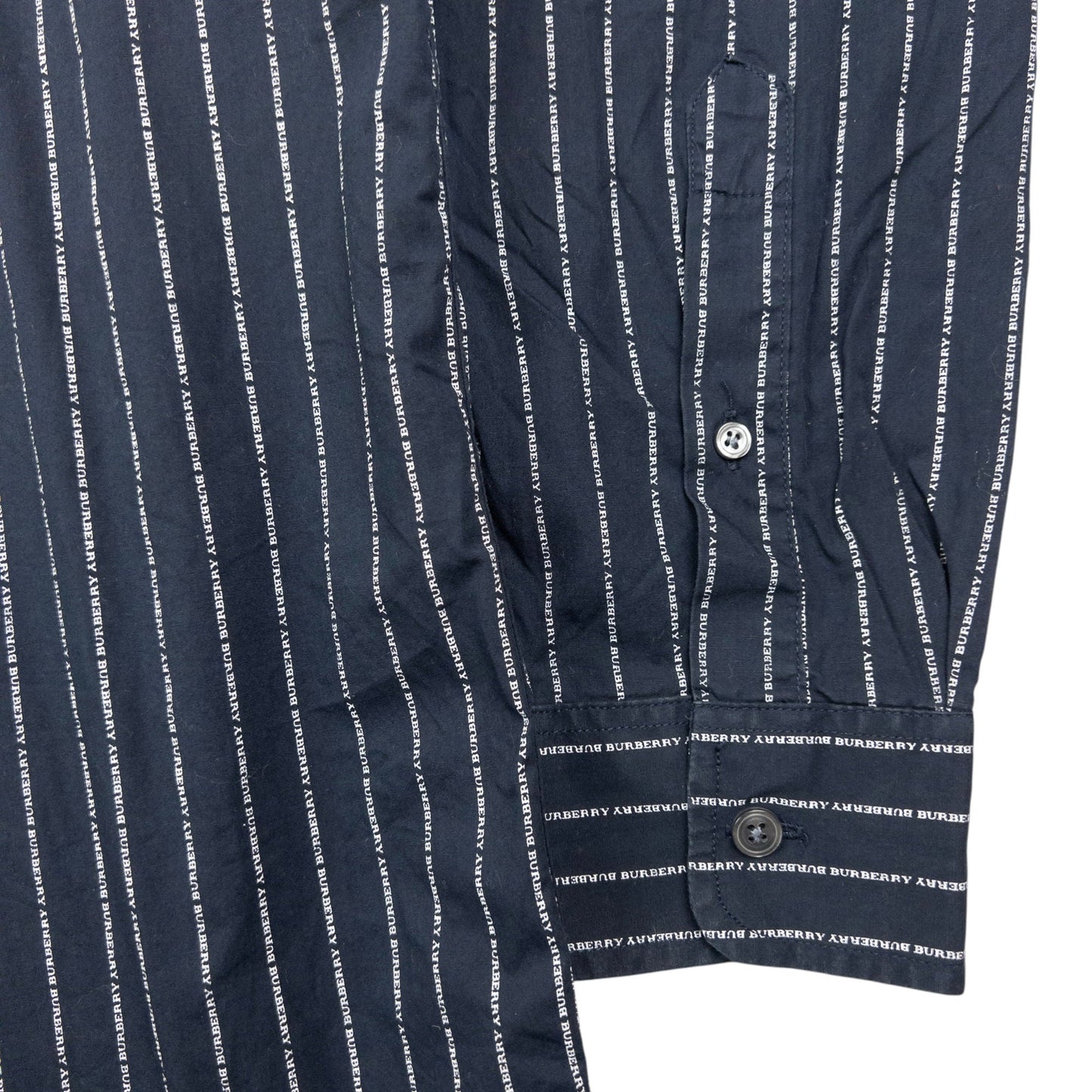 Vintage Burberry Text Stripe Long Sleeve Button Up Shirt Size L
