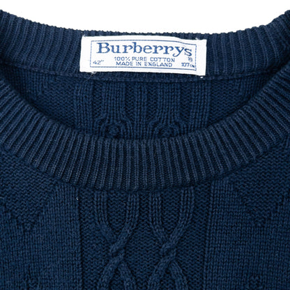 Vintage 90s Burberry Embroidered Knit Jumper Size M | Medium, Navy