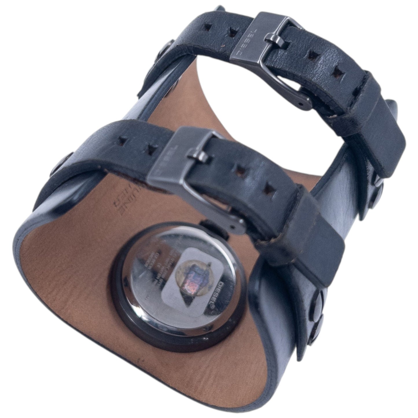 Vintage 2000s Diesel Double Buckle Leather Cuff Watch | O/S, Black