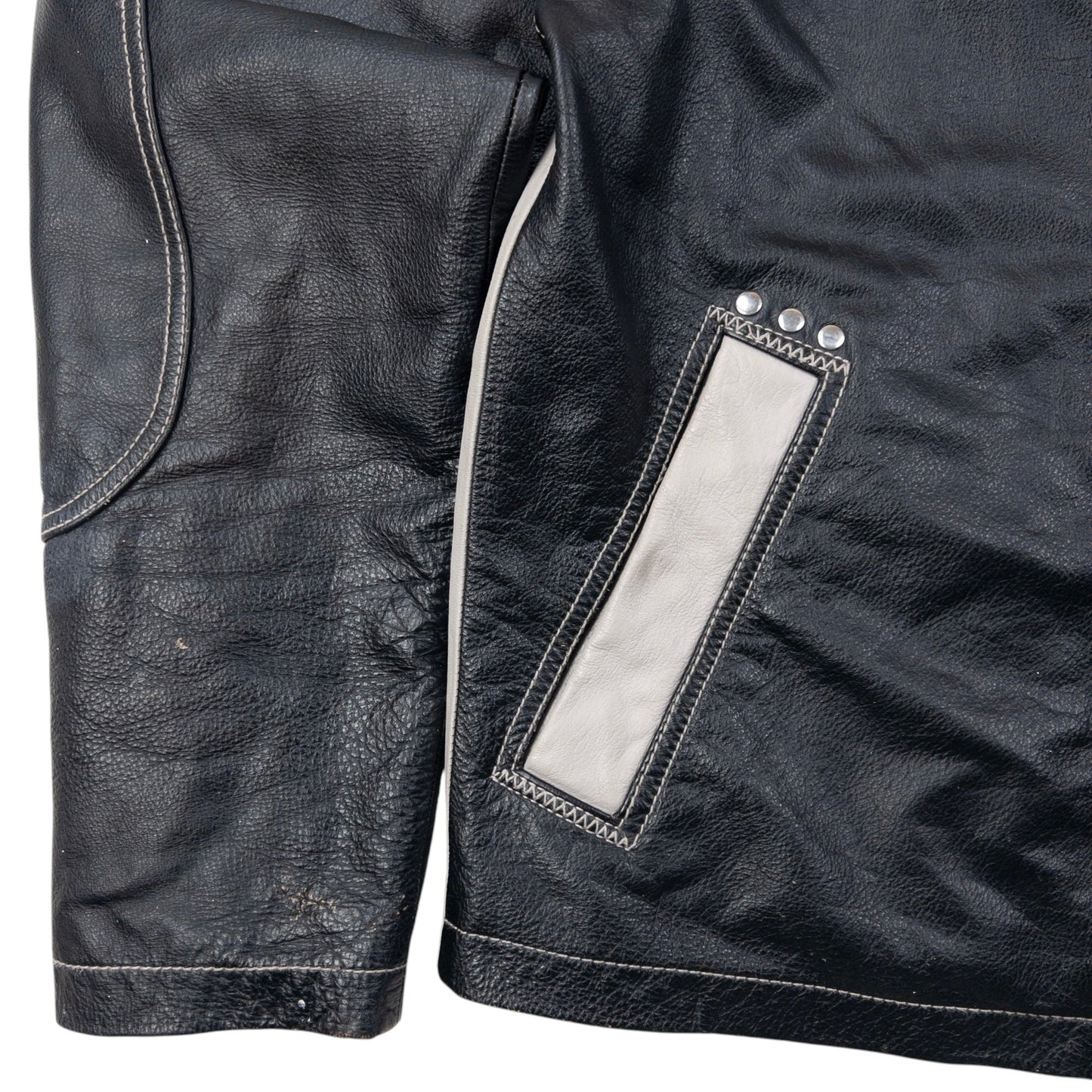 Vintage Armani Jeans Embossed Leather Biker Jacket Size M