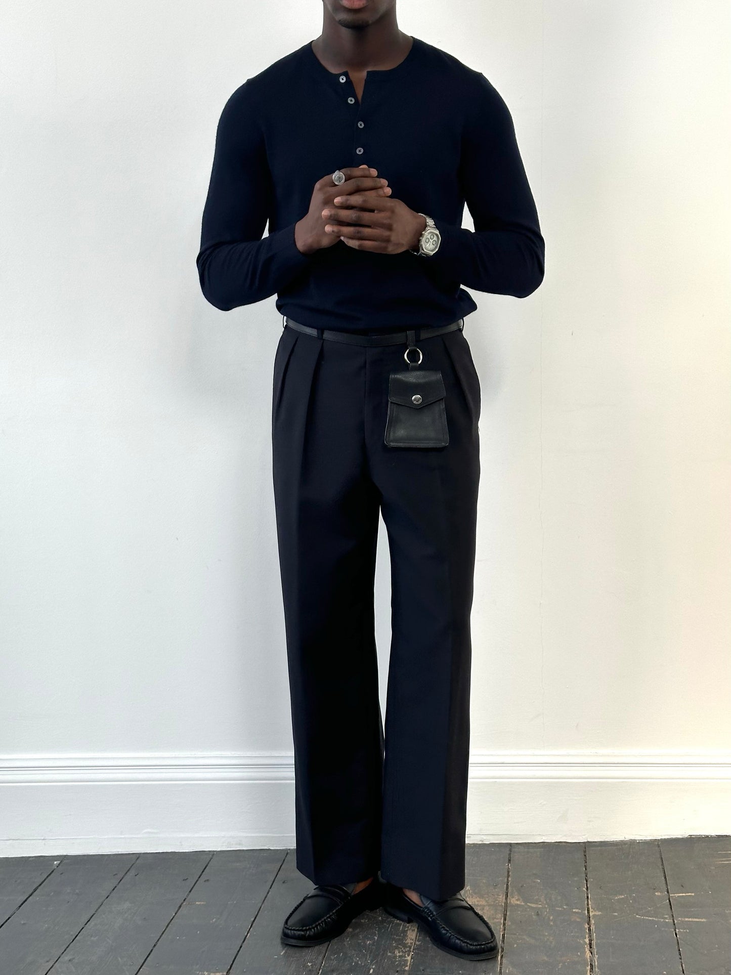 Vintage 1990s wool mohair pleated trousers in size W34, showcasing classic tailored style and textured fabric.