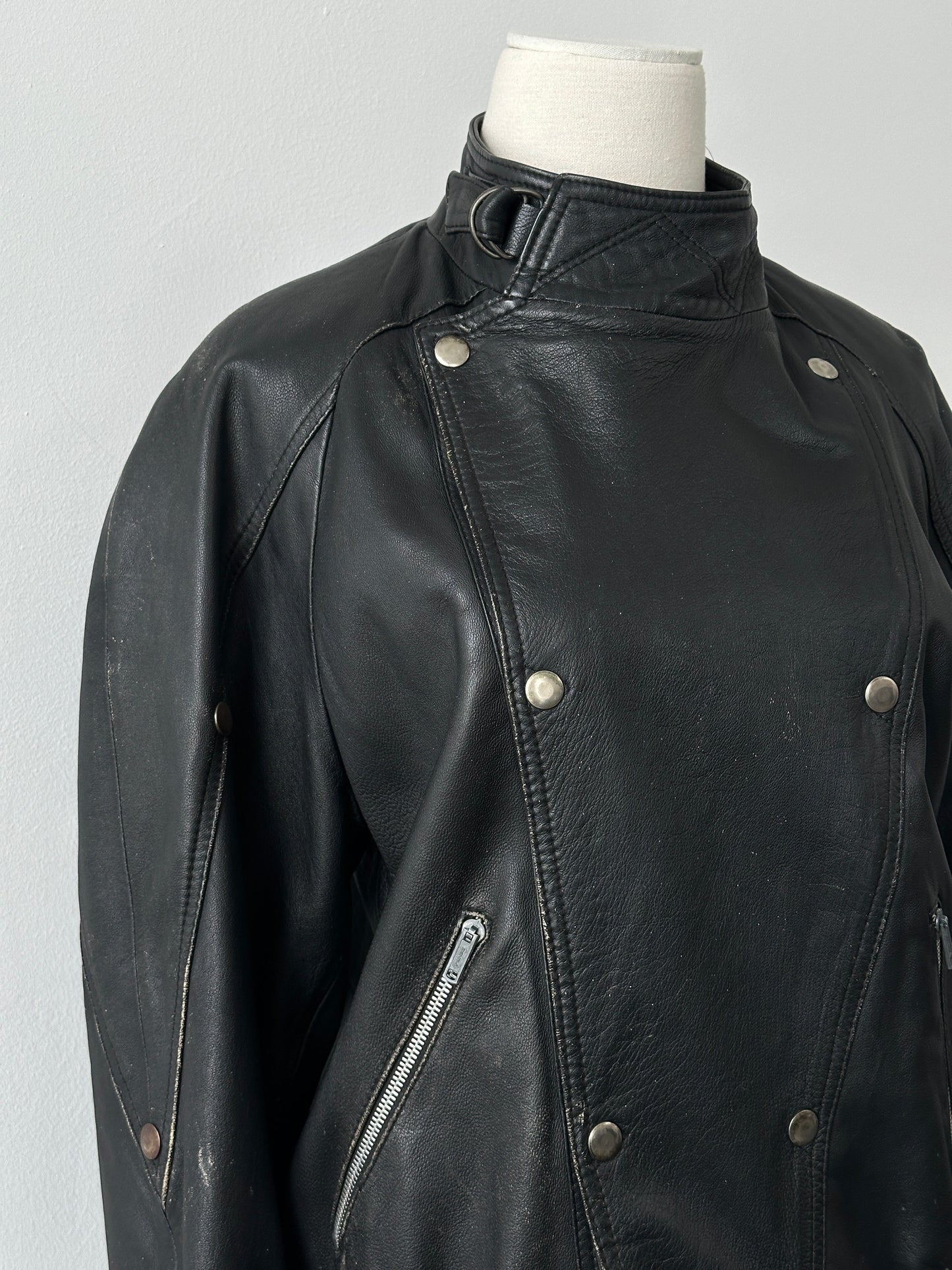 Vintage 1990s Double Breasted Leather Jacket - M