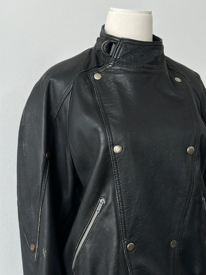 Vintage 1990s Double Breasted Leather Jacket - M