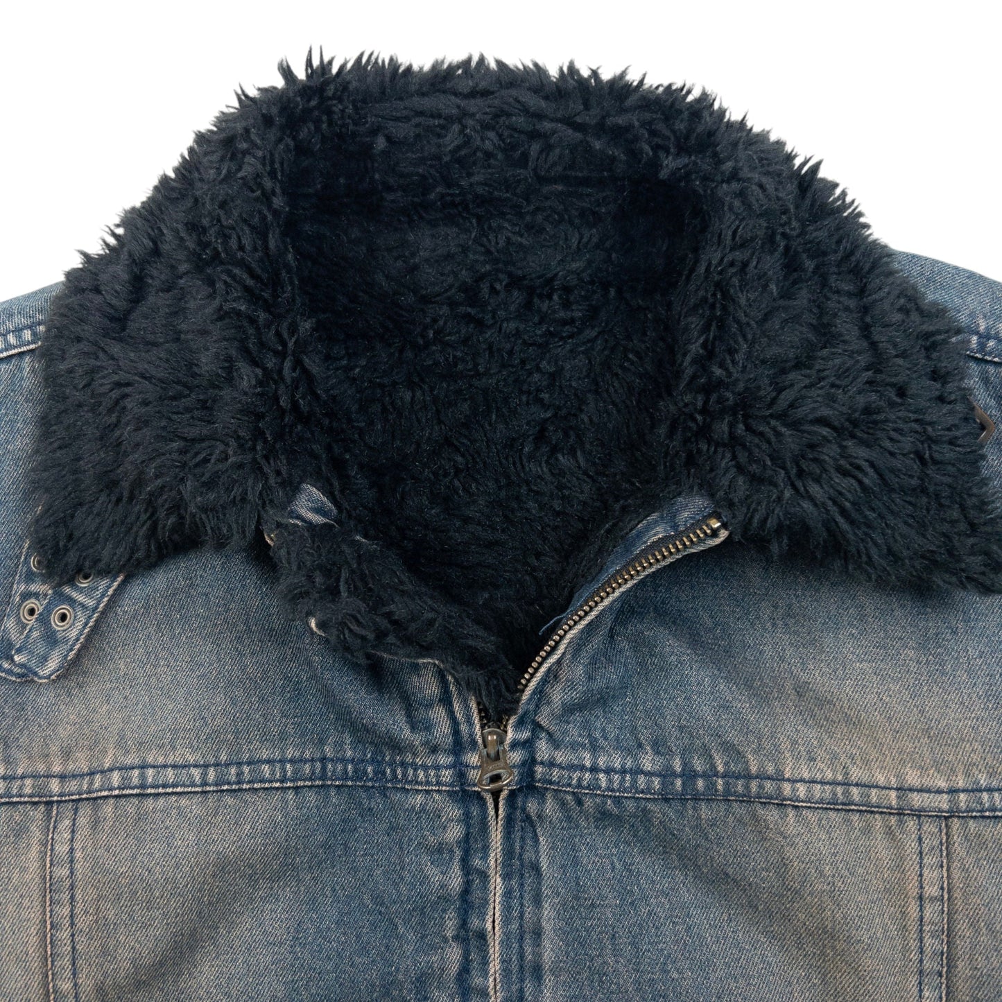 Vintage 2000s PPFM Fur Lined Zip Up Denim Jacket Size M | Medium, Black