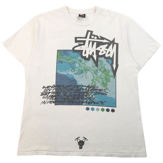 Vintage 2000s Stussy X Futura Graphic T Shirt Size L | Large, White