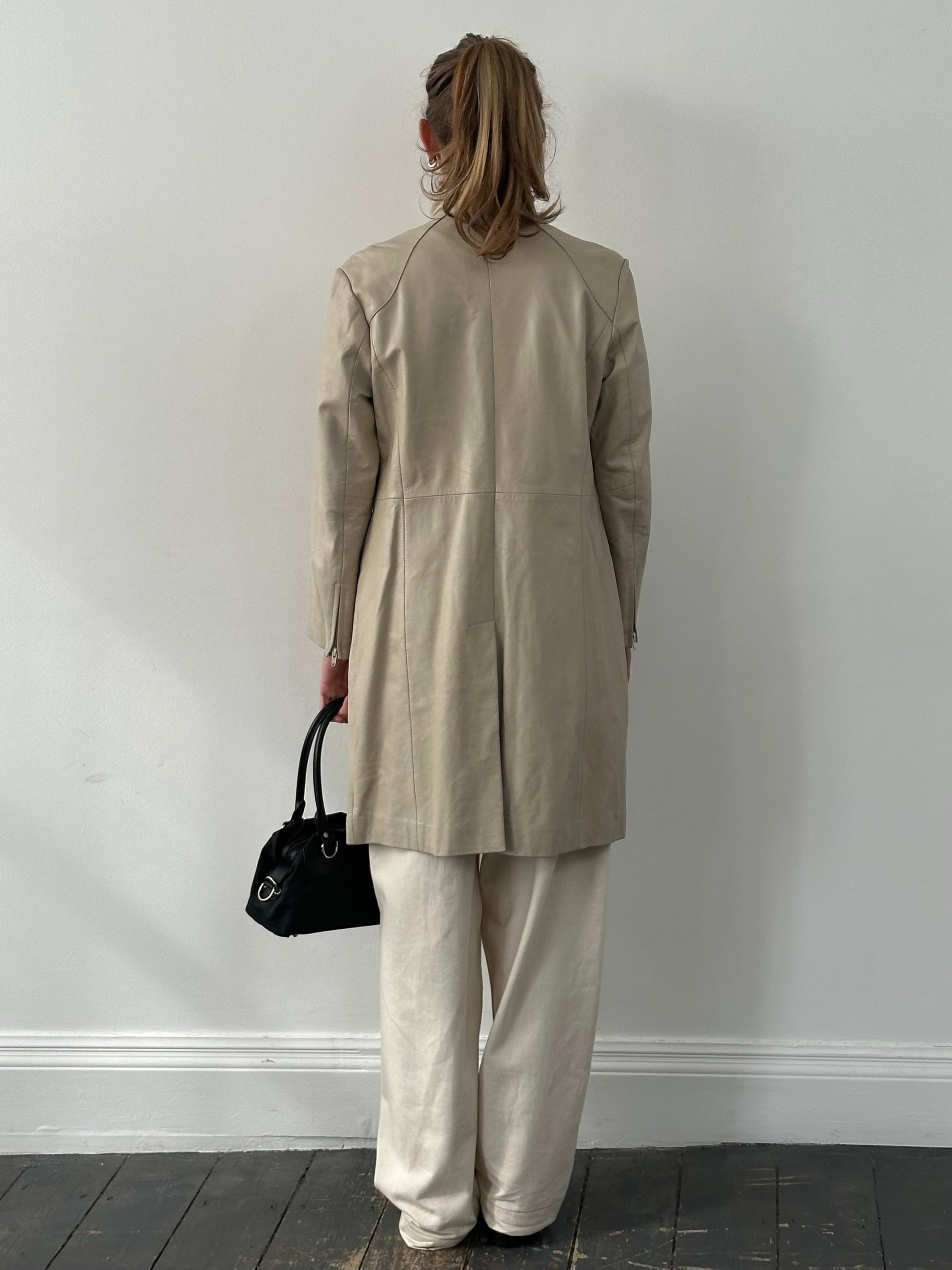 Vintage 2000s High Neck Leather Trench Coat - S