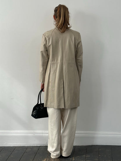 Vintage 2000s High Neck Leather Trench Coat - S