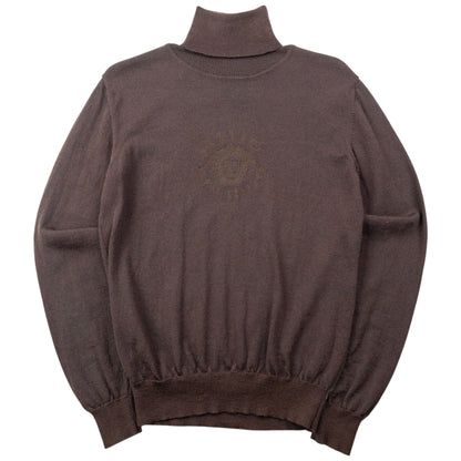 Vintage 90s Versace Jeans Couture Embroidered Knitted Turtleneck Jumper Womens Size S | Small, Brown