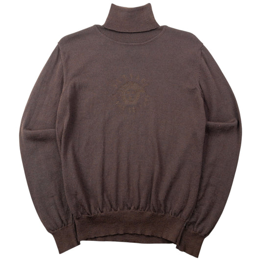 Vintage 90s Versace Jeans Couture Embroidered Knitted Turtleneck Jumper Womens Size S | Small, Brown
