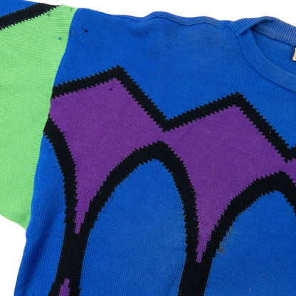 Vintage 80s Gianni Versace Wool Jumper Size M | Medium, Blue, Purple, Green, Black