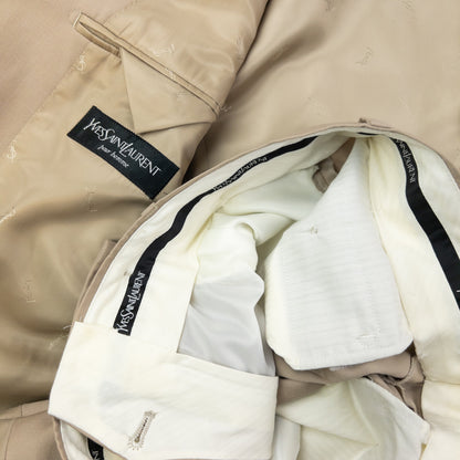 Vintage 90s YSL Yves Saint Laurent Jacket & Trousers Suit Set Size M | Medium, Beige
